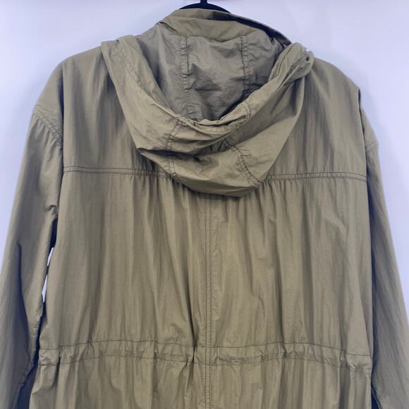 GAP Fit Upcycled Parka Jacket Hooded Cinched Waist Water Resistant Longline L - Picture 7 of 13